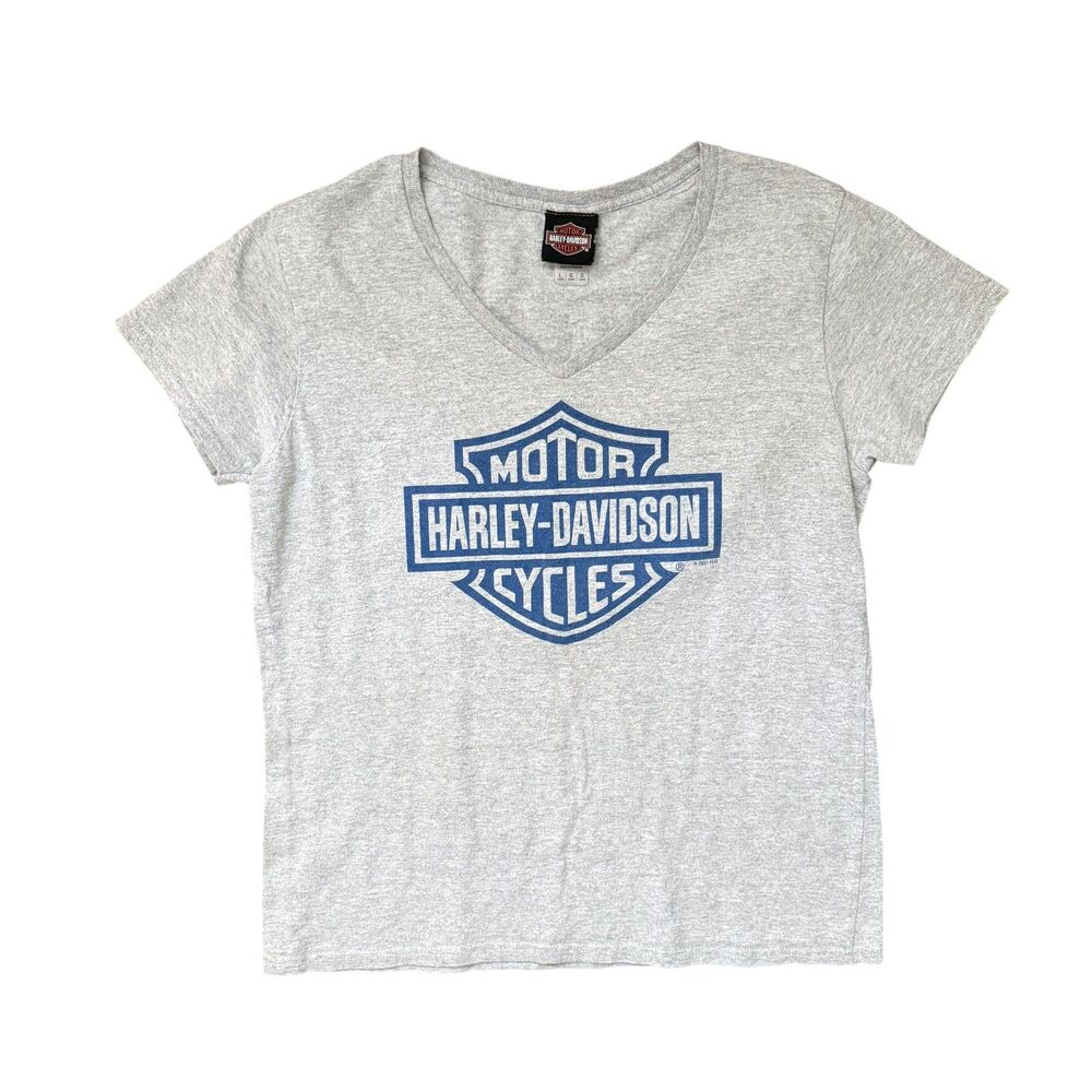 Harley Davidson V Neck Outlaw Women's Tee Grey Size M Sunset Horse Cowboy Kansas